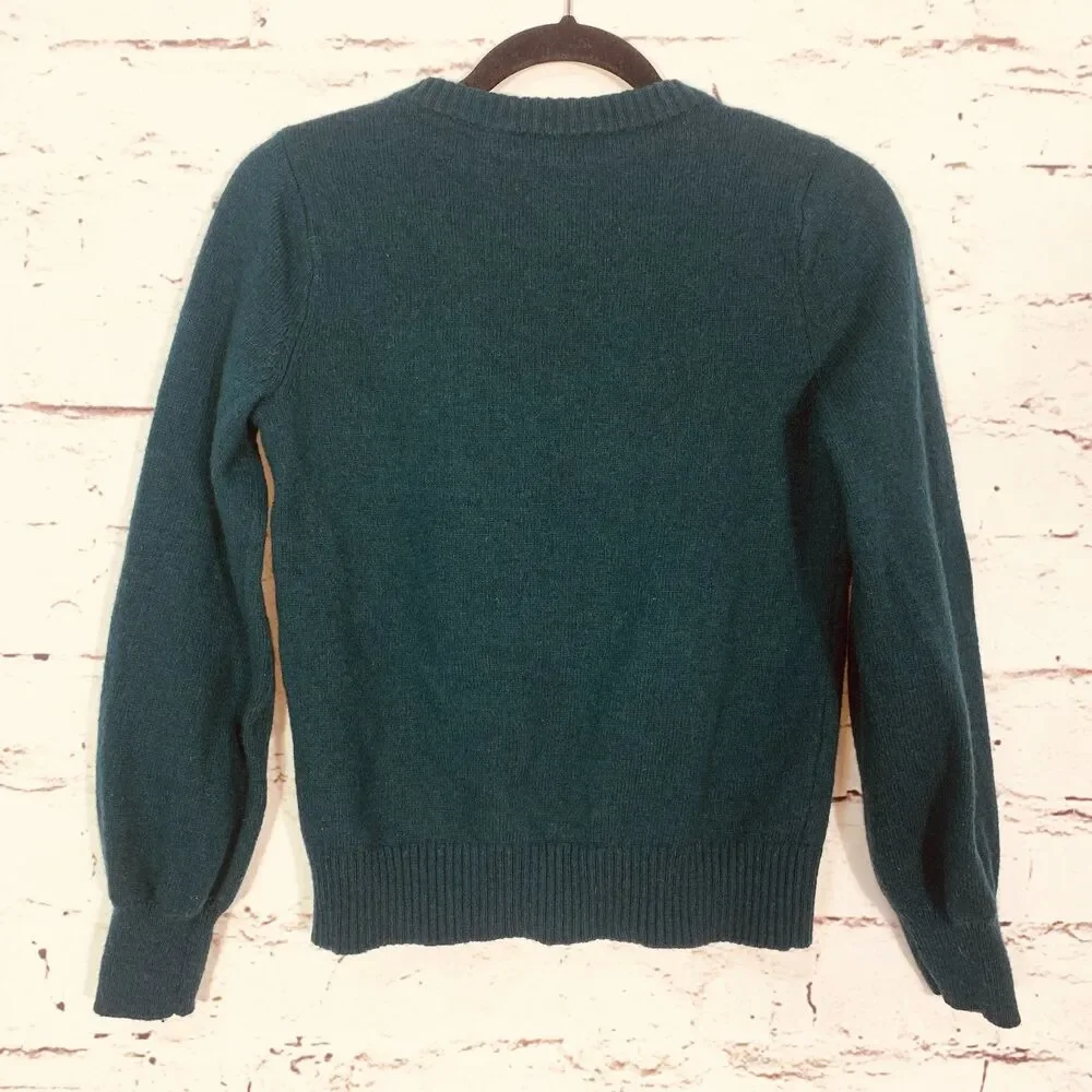 J. Crew Lambs Wool Blend Jewel Shoulder Sweater Emerald Green Women’s Small